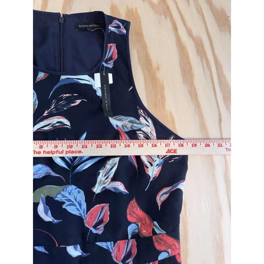 Banana Republic Floral Dress Womens 12 Navy Sleeveless Ruffle Hem Fit Flare New