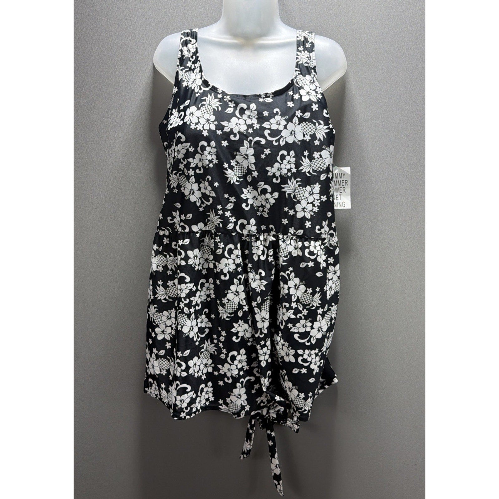 Blair Swimsuit 24W One Pc Romper Black White Tie Waist Built In Bra Brief NWT