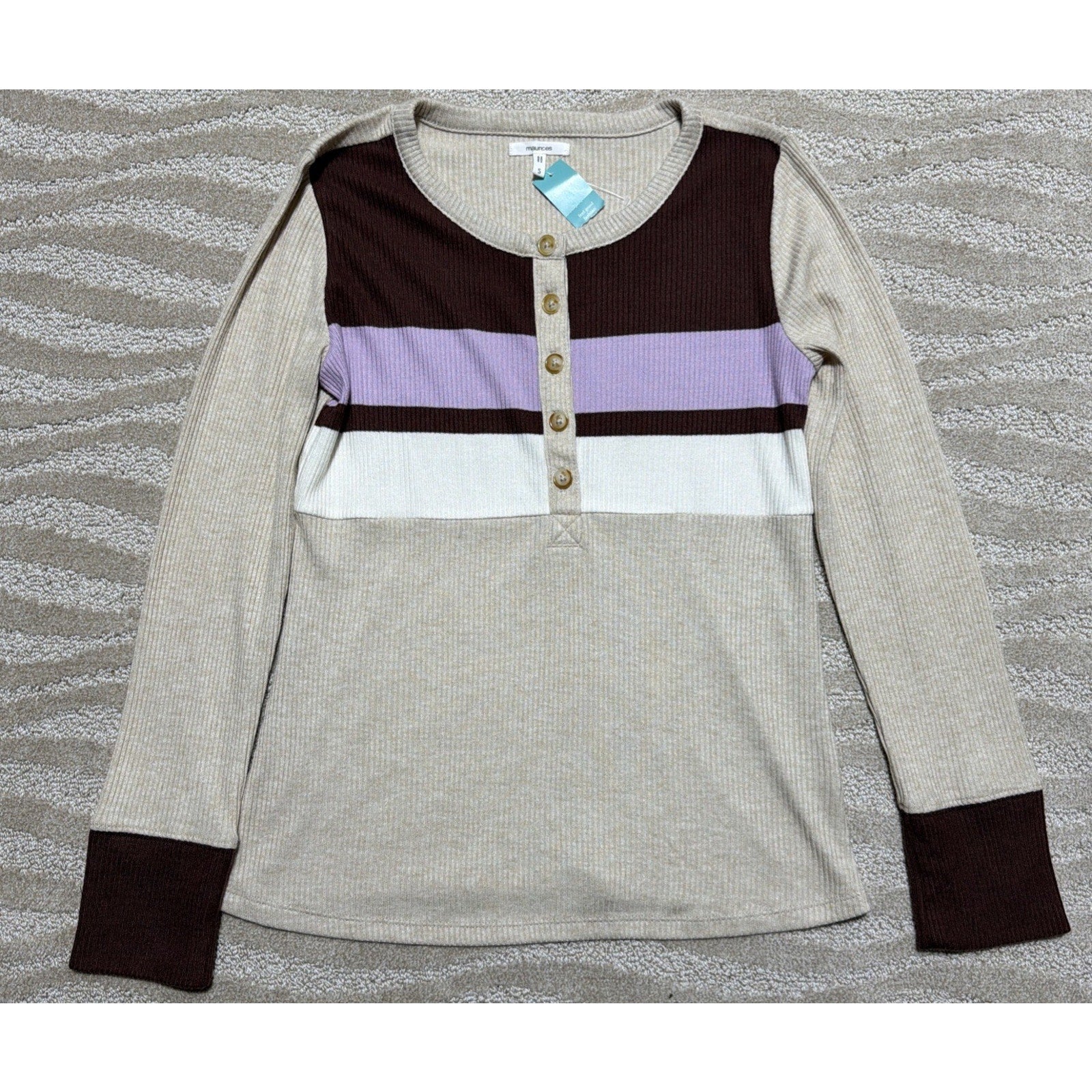 Maurices Heartland Henley Color Bock Knit Sweater Super Soft Small Women’s NWT