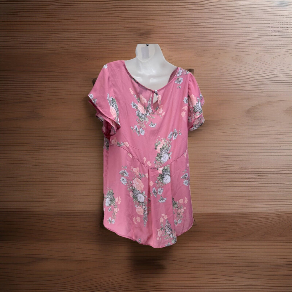 Torrid High Low Back Tunic Sheer Tank Top Chiffon Pink Floral Size 00