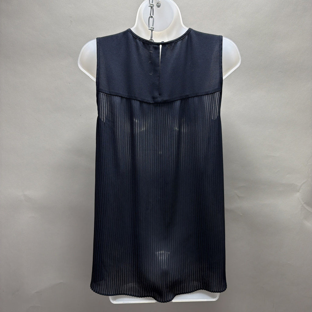 Michael Kors Womens Blouse Shirt Pleated Front Sleeveless Navy Blue