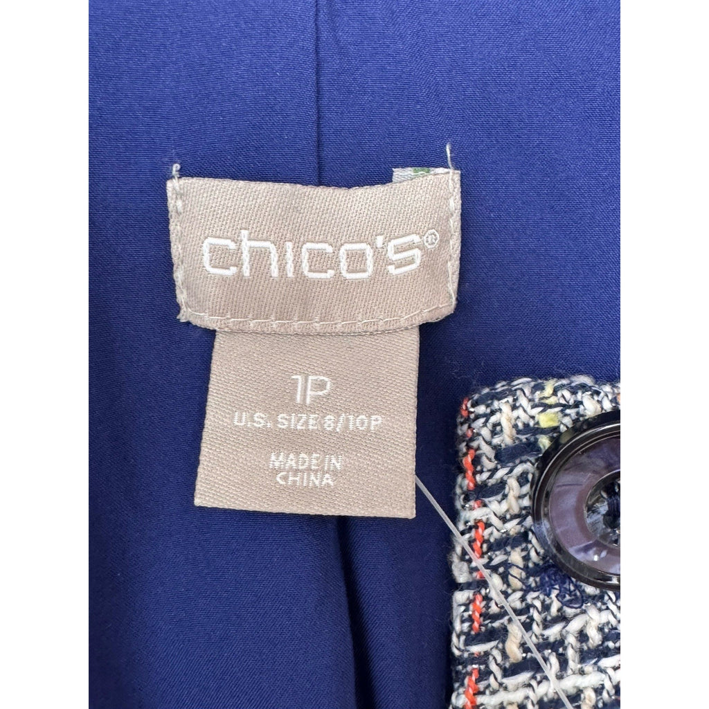 Chico's Jacket Blazer Gray Multi Woven Career Stretch Button Women’s Petite 1/M