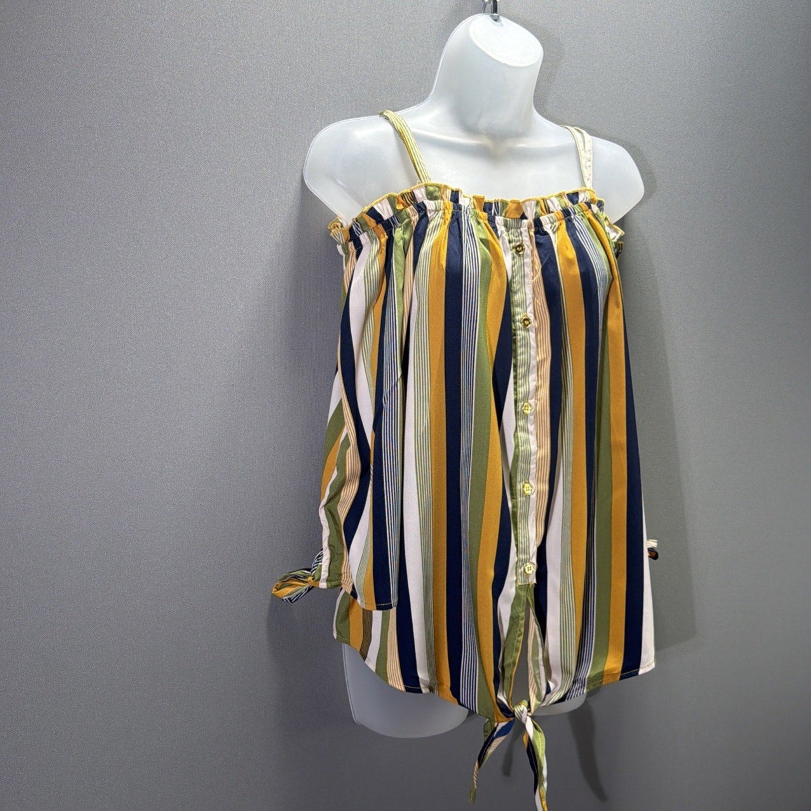 Mileage Women’s 2X Multi Striped Woven Cold Shoulder Button-Up Blouse NWT