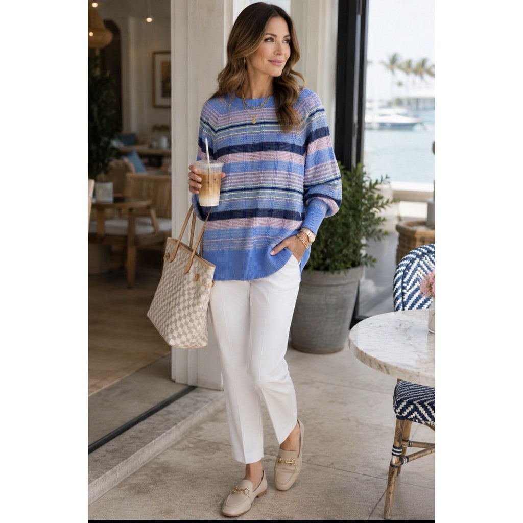 Umgee Striped Beach Cover Up Long Sleeve Size S Oversized Vacation Top NWT