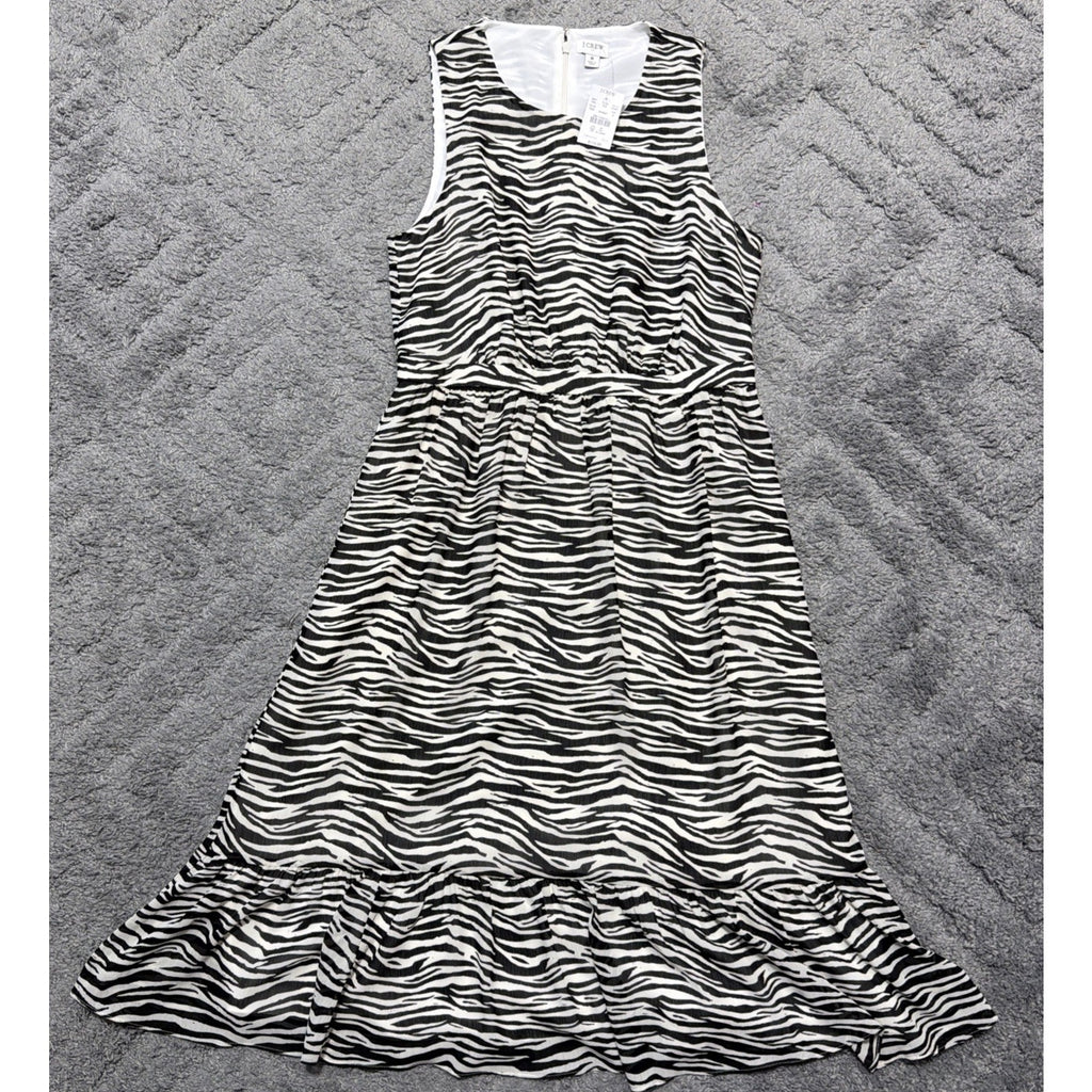 J.Crew Zebra Print Midi Dress Womens 8 Tiered Sleeveless Fit & Flare NWT $110