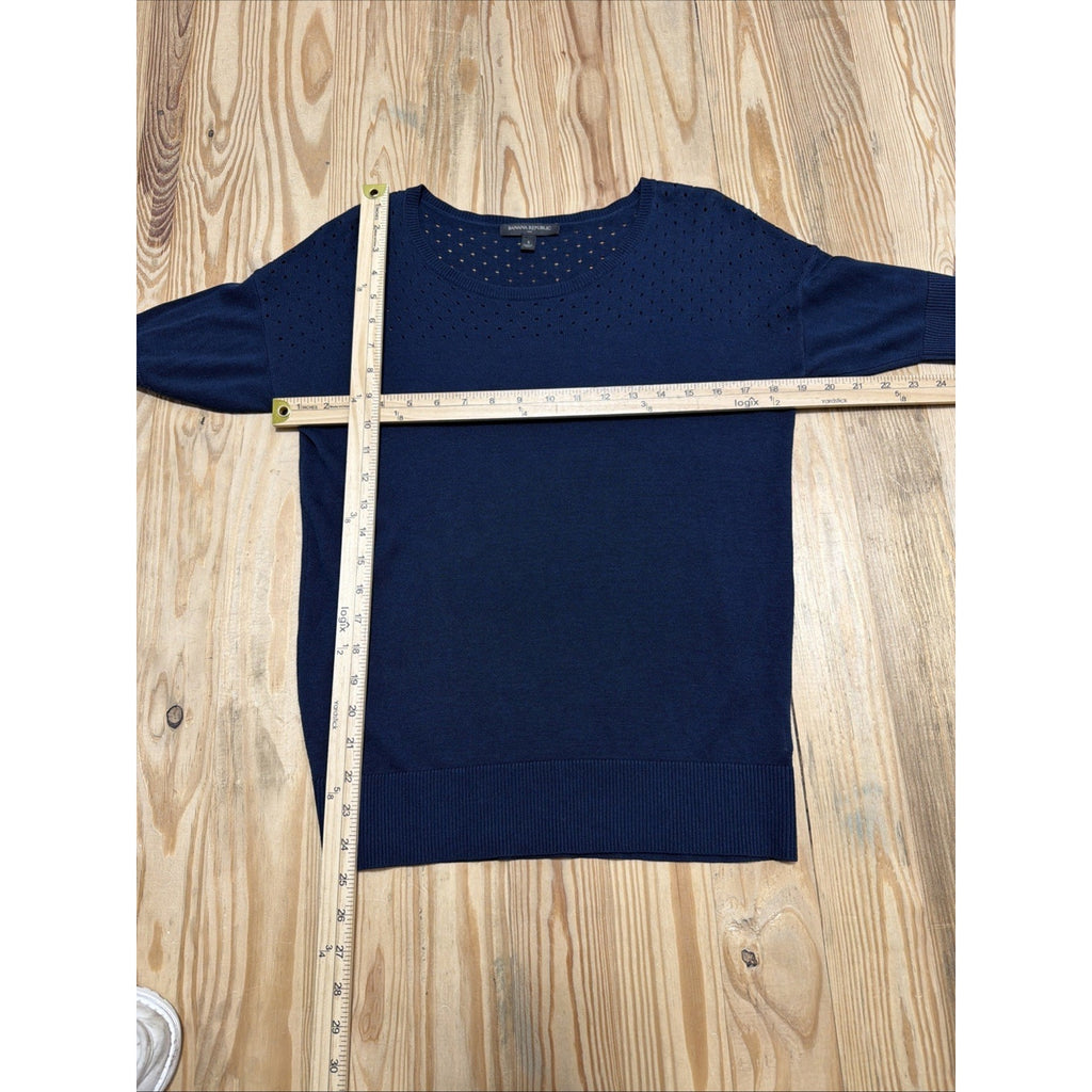 Banana Republic Sweater Womens Small Navy Long Half Sleeve Round Neck Pullover