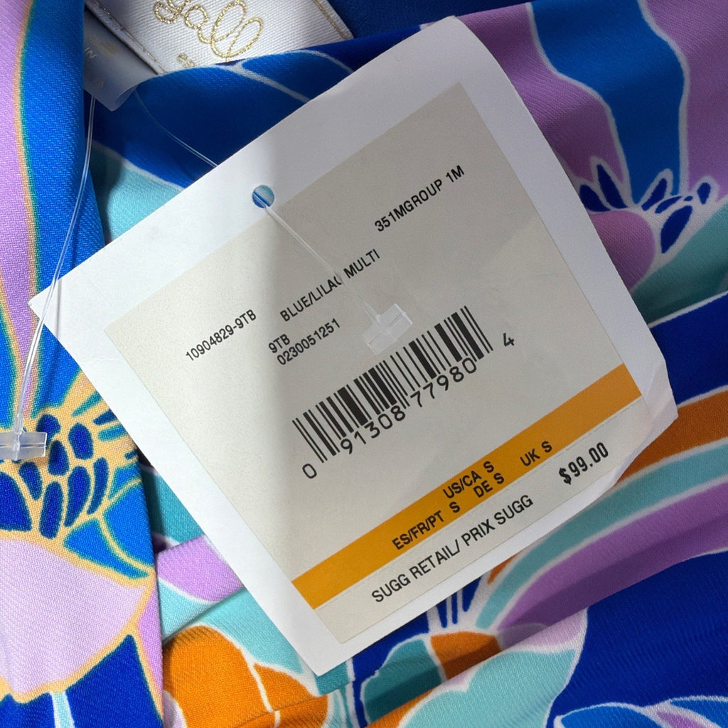 NWT Cappagallo Blue Lilac Floral Sleeveless Faux Wrap Dress Women’s Small Resort