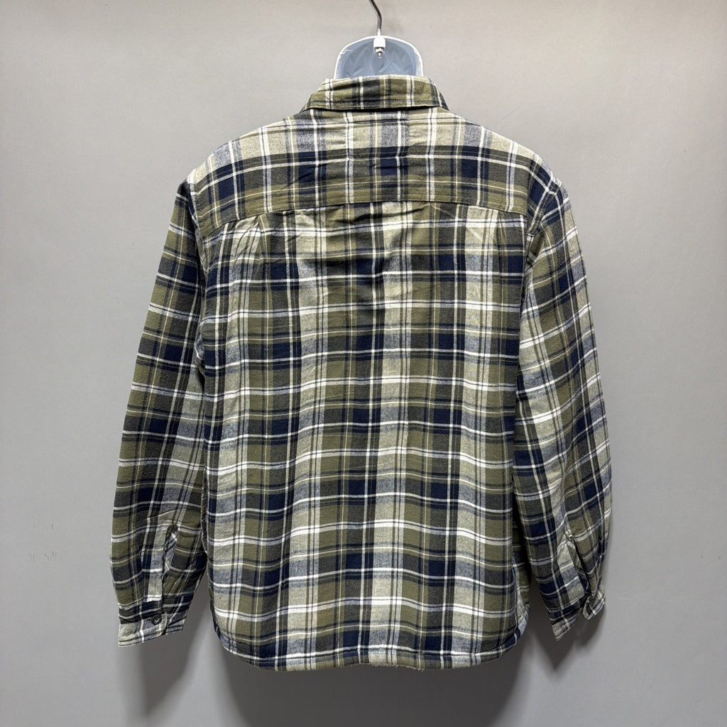 Mens Rugged Point Authentic Green Plaid Fleece Sherpa Button Up Shacket L NWT
