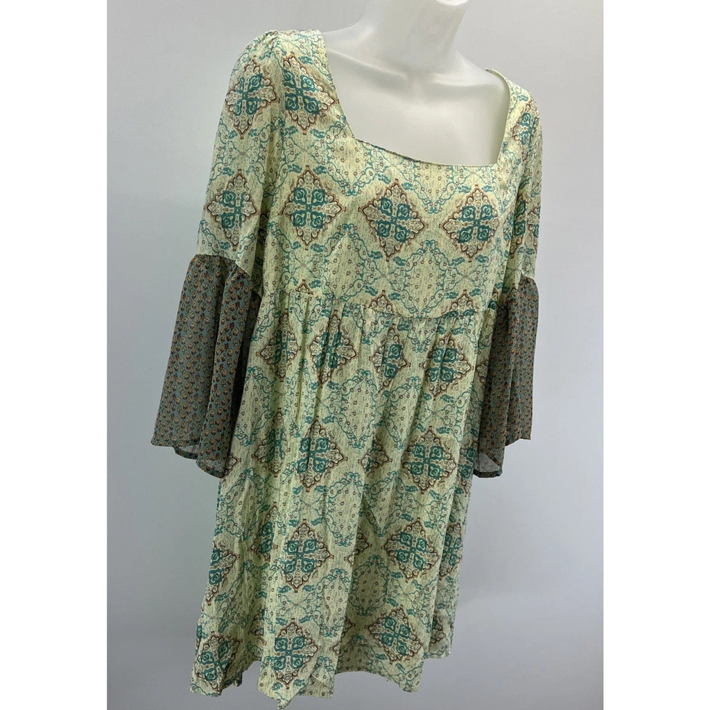 Umgee Women's Bohemian 3/4 Length Sleeve Tie Back Tunic Blouse Size Small