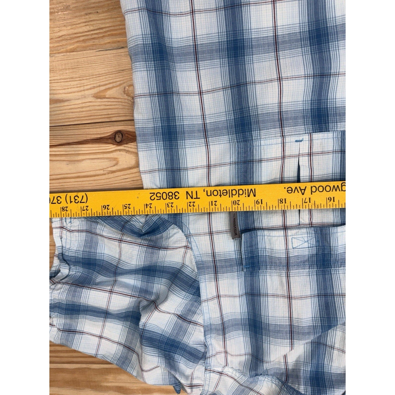 WOLVERINE Fishing Shirt White Blue Plaid 100% Cotton Men's XL