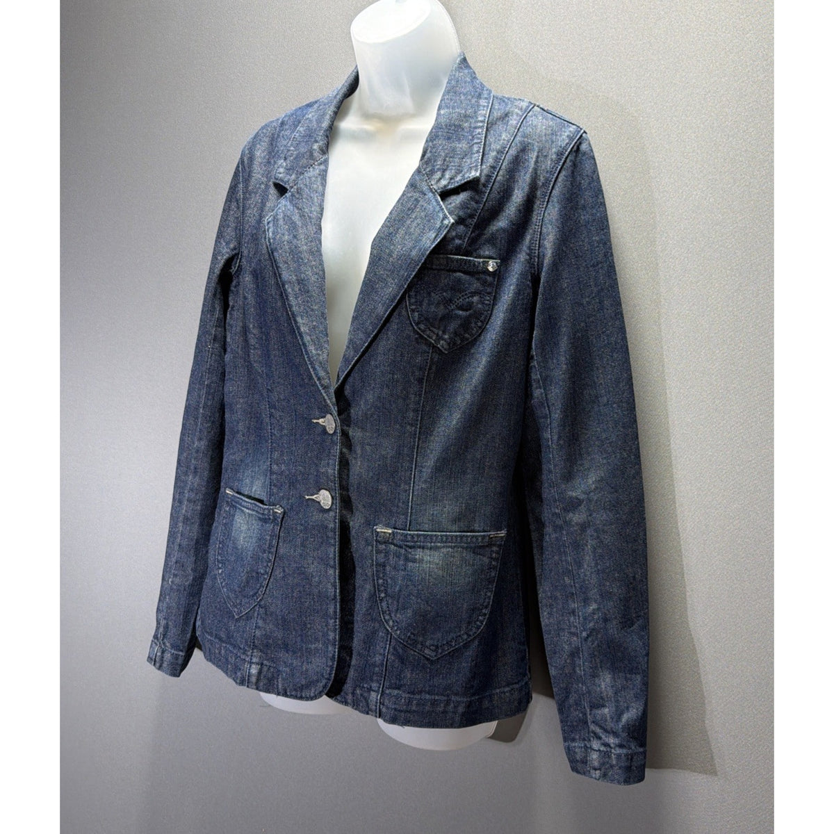 Womens Levi's Jeans Y2K Silver Label Denim Jacket With Silver Floral Buttons M