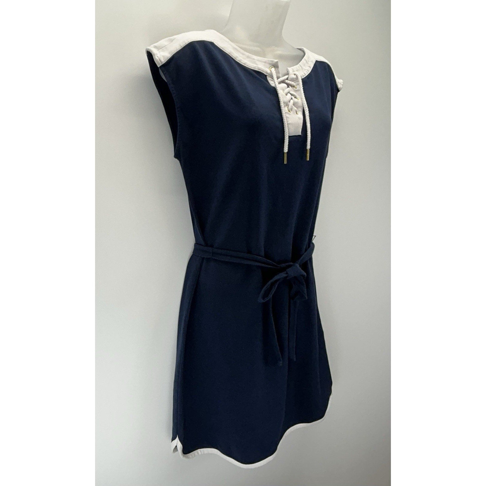 Tommy Hilfiger Dark Navy Blue Knee Length Tie Waist Dress Women's Size Large.