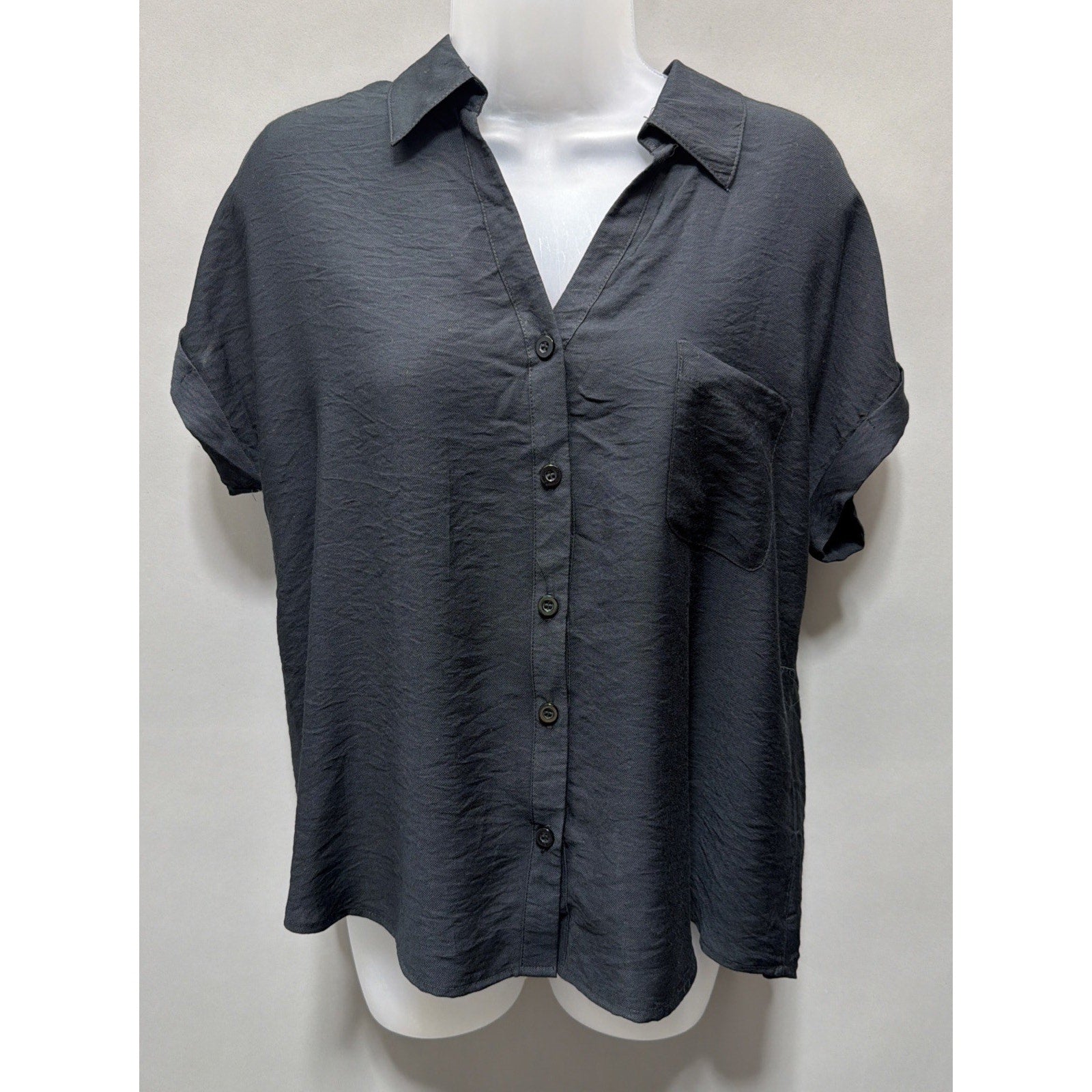 Blu Pepper Womens Black Blouse Size Large Shirt Sleeve New Minimalist