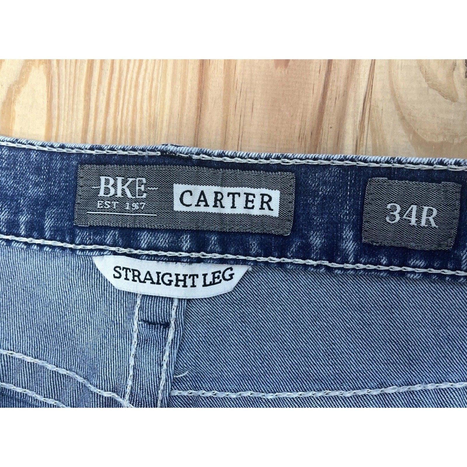 Buckle BKE Carter Jeans Mens 34 Blue Straight Leg Thick Stitch Denim 34x32