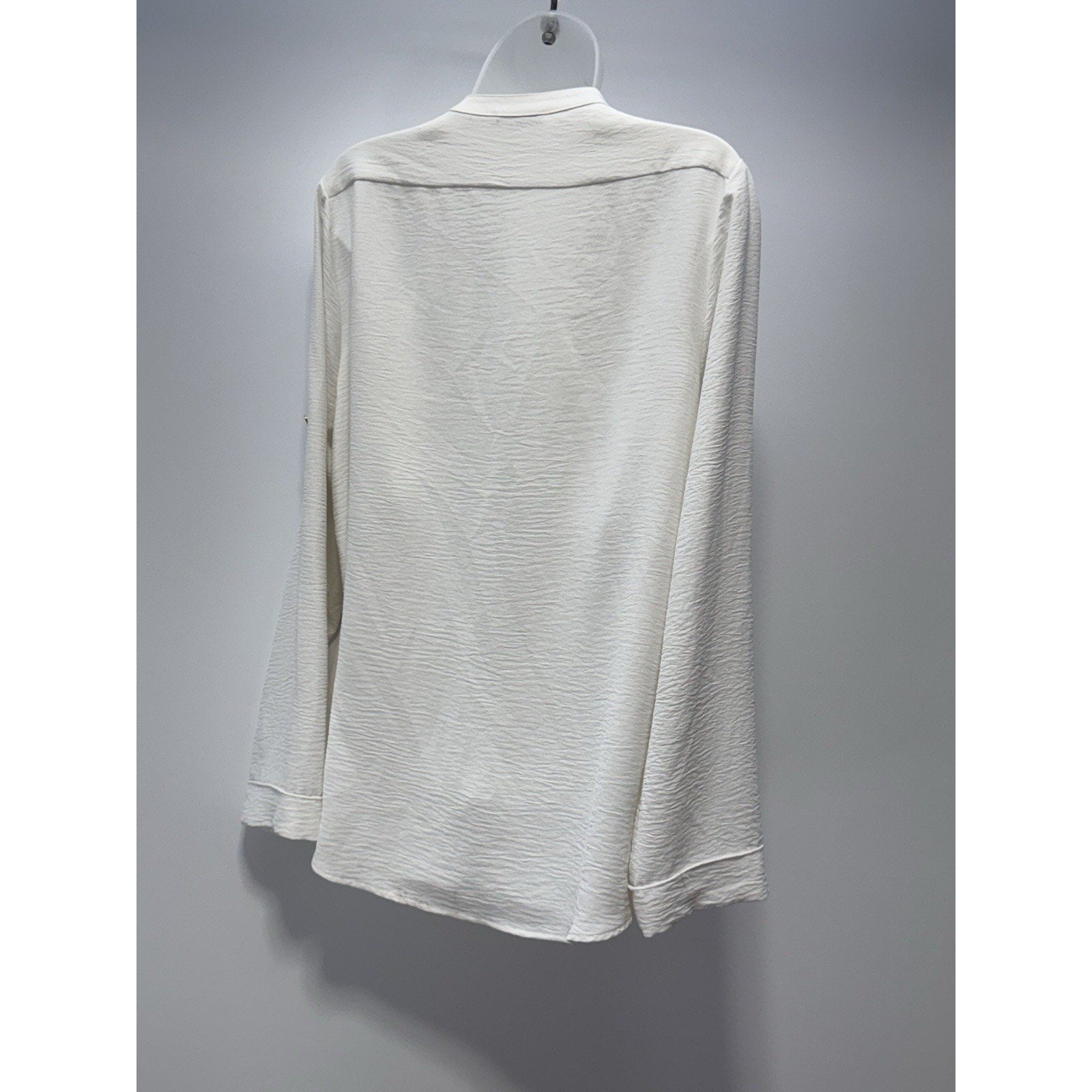 CALVIN KLEIN Ivory Button Down Blouse Pockets Crinkled Polyester Women’s Size L