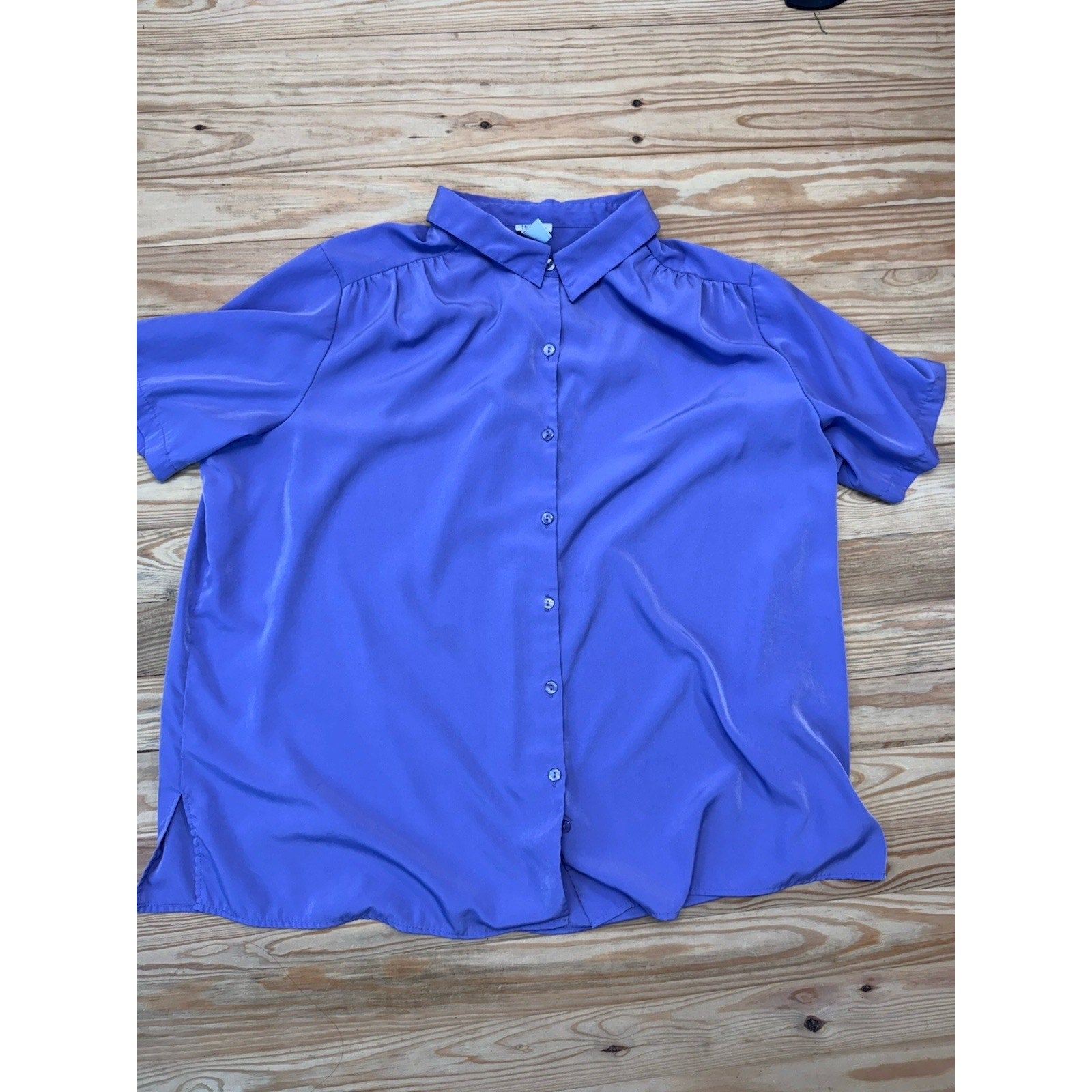 Only Necessities Button Up Blouse Plus Size 2X Purple Short Sleeve