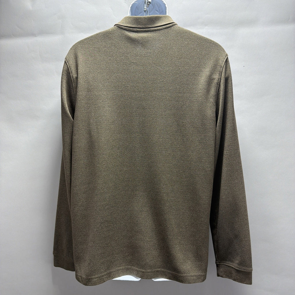 Van Heusen Flex 1/4 Button Brown Long Sleeve Classic Fit Mens Polo Shirt Size M