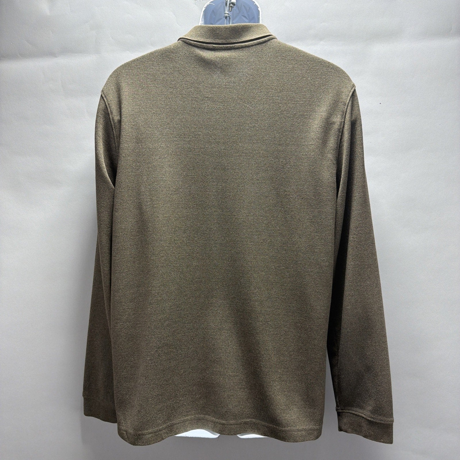 Van Heusen Flex 1/4 Button Brown Long Sleeve Classic Fit Mens Polo Shirt Size M
