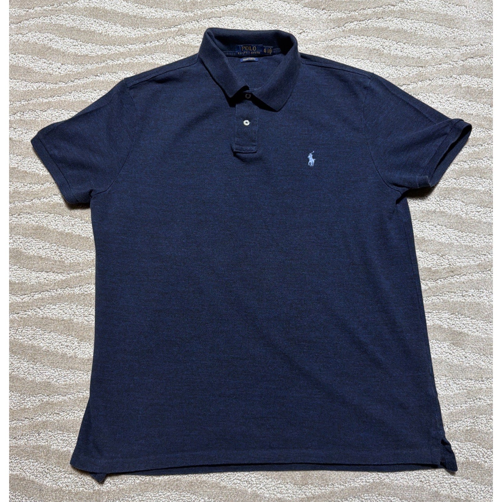 Polo Ralph Lauren Custom Slim Fit Mesh Polo Shirt Mens Heathered Navy
