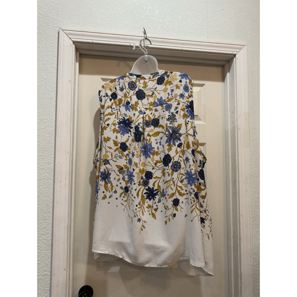 Maurices Women's Sleeveless Button Front Floral V-Neck Blouse Top Sz 4 Blue