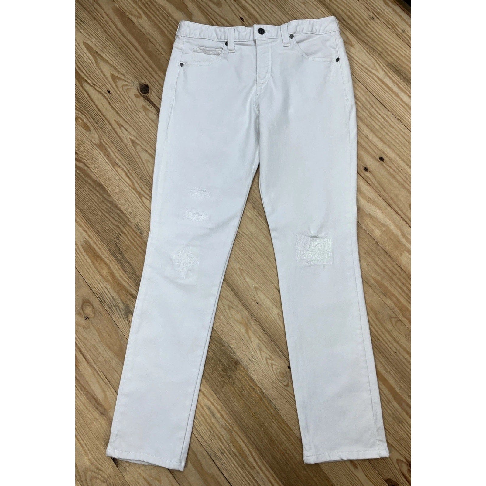 Women's Miracle Body White Distressed Straight Leg Jeans Size 10 Cotton Blend