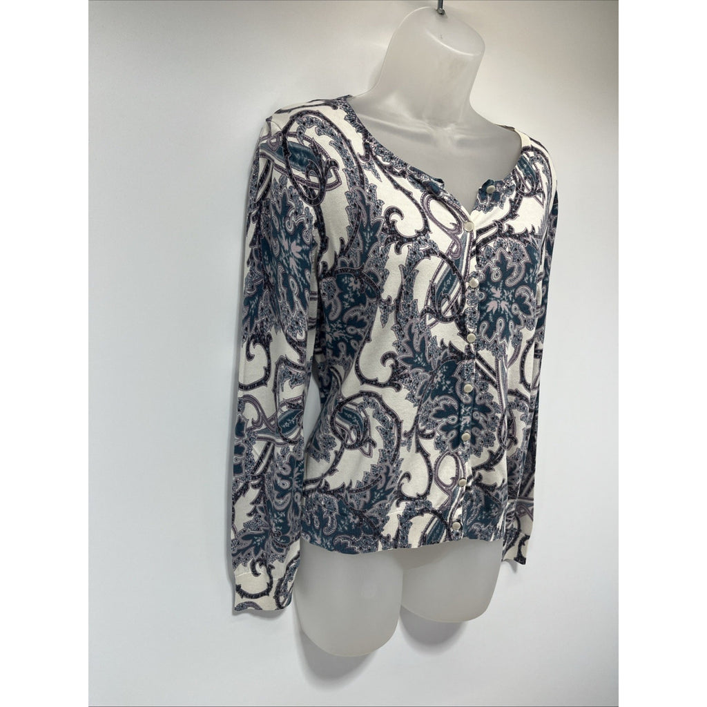 Banana Republic Woman Size MP Paisley Print Cardigan Sweater Silk Cotton Blend