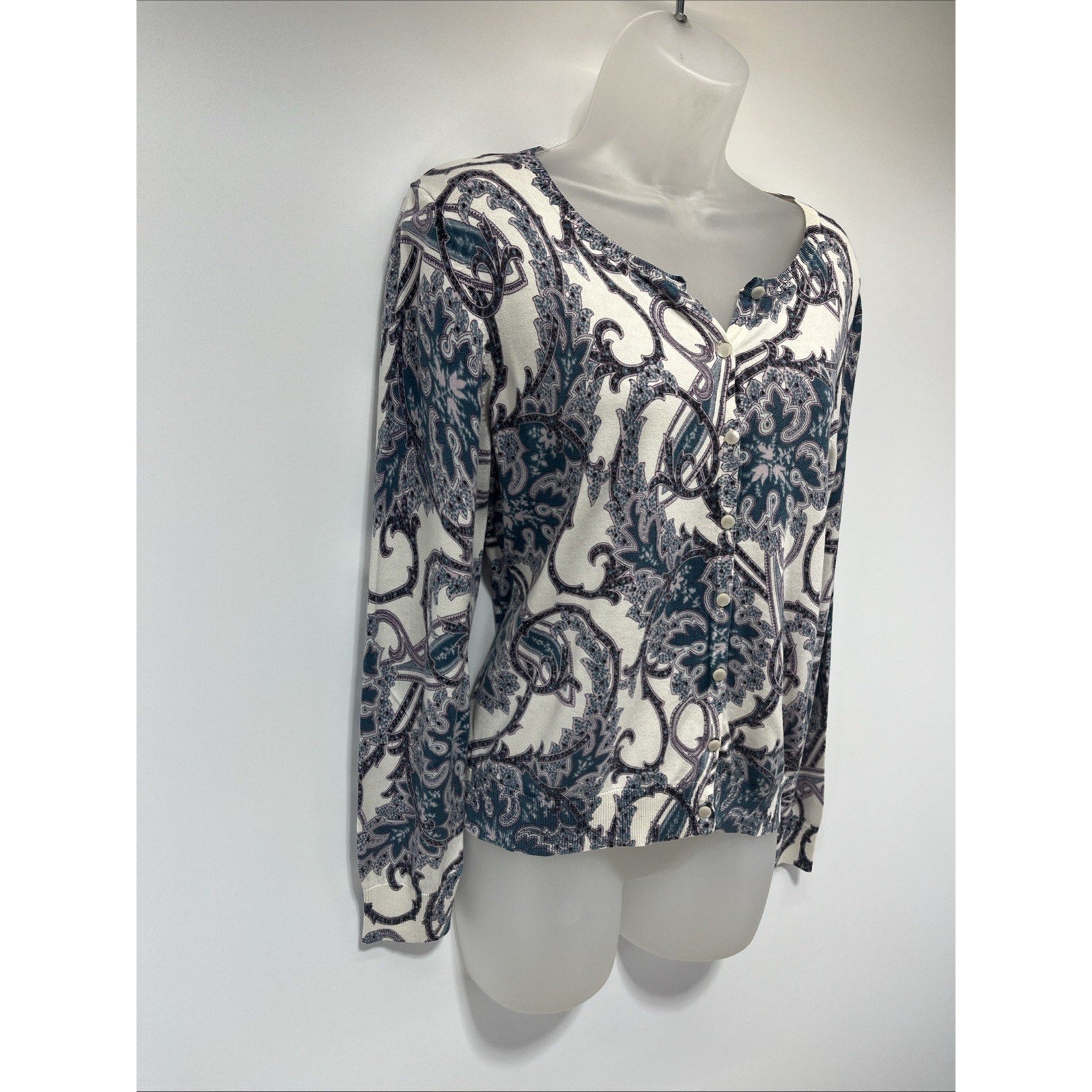 Banana Republic Woman Size MP Paisley Print Cardigan Sweater Silk Cotton Blend