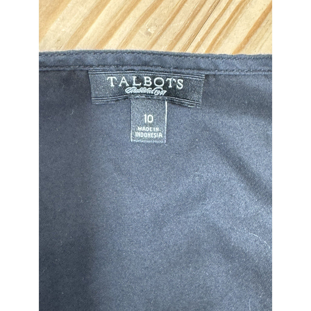 Talbots Top Shirt Black V-Neck Ruffled Front 3/4 Sleeve Elegant Women’s Size 10