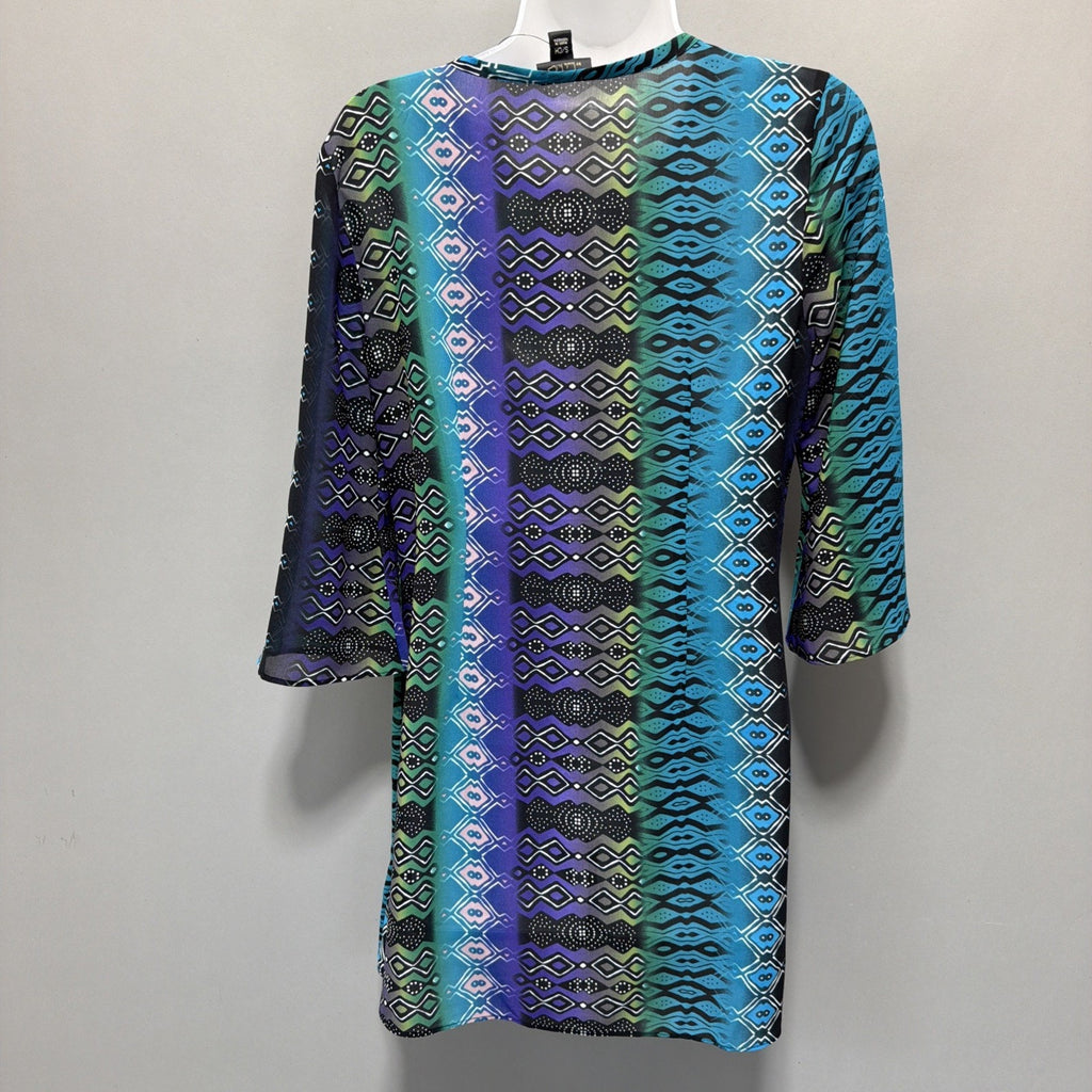 Nicole Miller Blouse Womens Small Tunic Geometric Keyhole Neckline 3/4 Sleeve