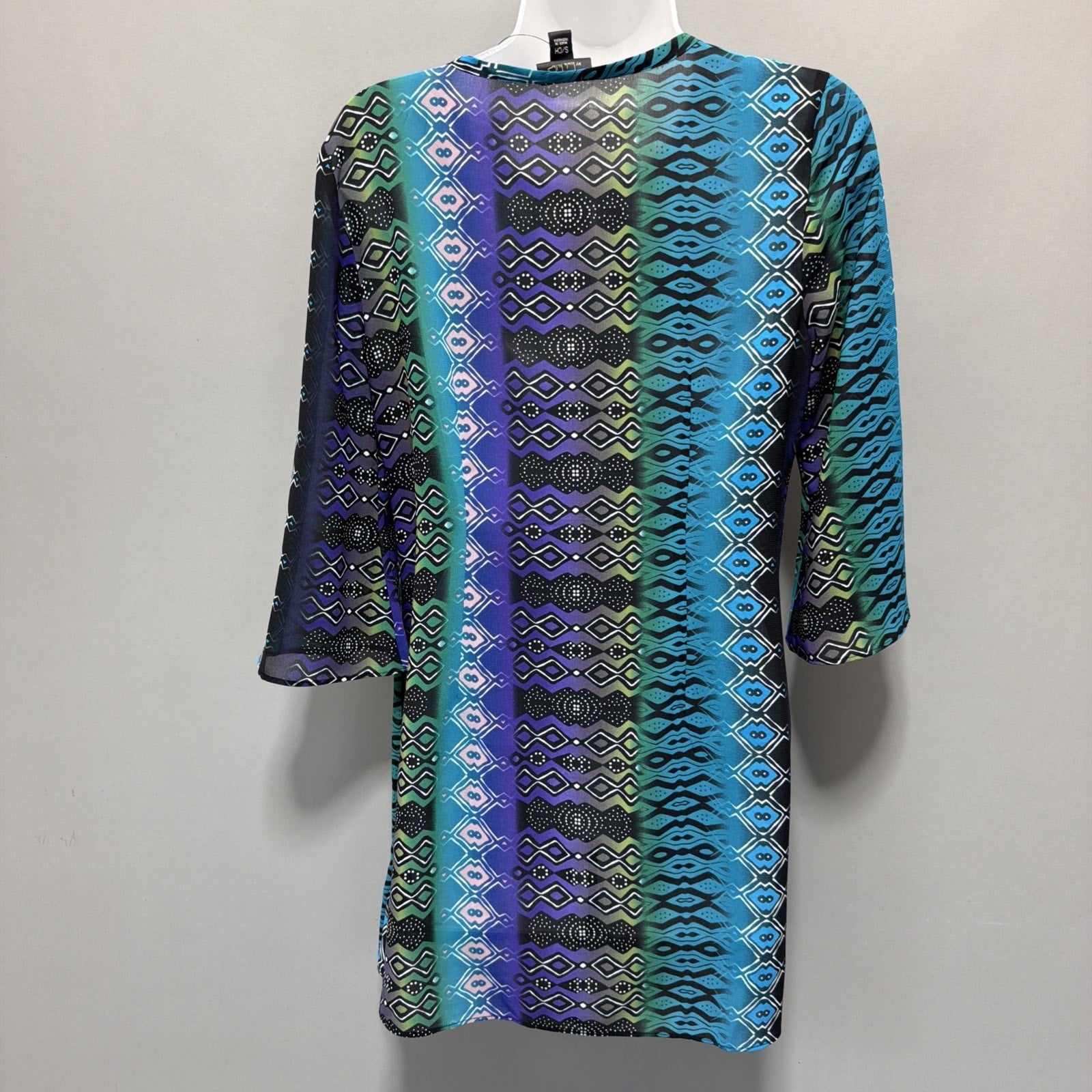 Nicole Miller Blouse Womens Small Tunic Geometric Keyhole Neckline 3/4 Sleeve