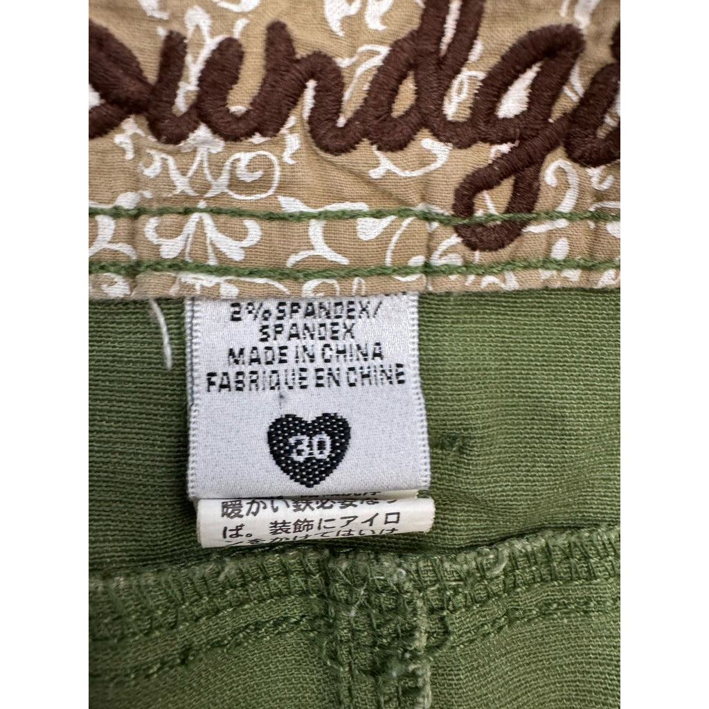 Soundgirl Y2K Green Jean Skirt Measures Full Front Buttons, Pockets Women’s 30