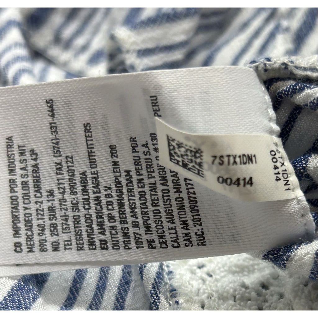 American Eagle Smocked Crop Top Womens Size XS Short Sleeve BLUE White Bohemian.