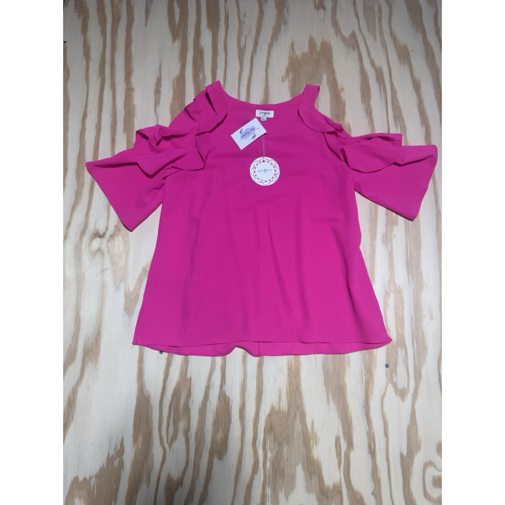 Umgee Cold Shoulder Ruffle Top Women’s Small Hot Pink Boutique Blouse NWT