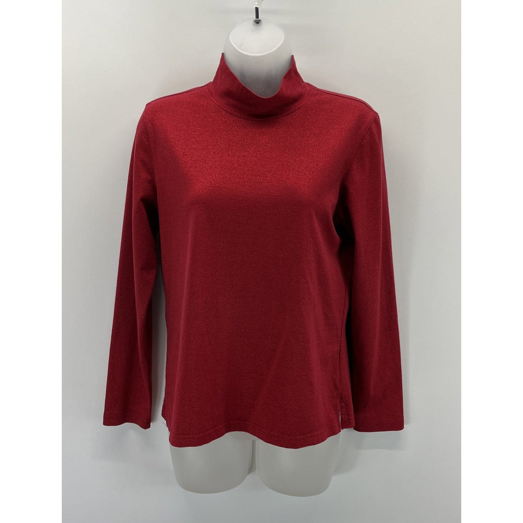 Talbots Women's Red Metallic Pullover Mock Turtleneck Sweater Size Petite Small