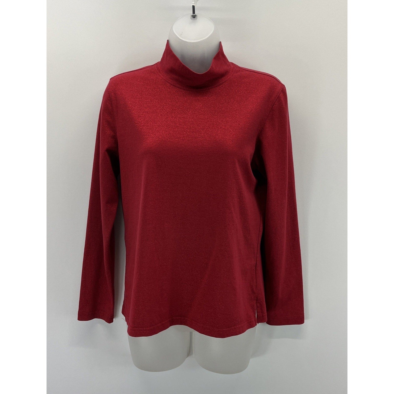 Talbots Women's Red Metallic Pullover Mock Turtleneck Sweater Size Petite Small
