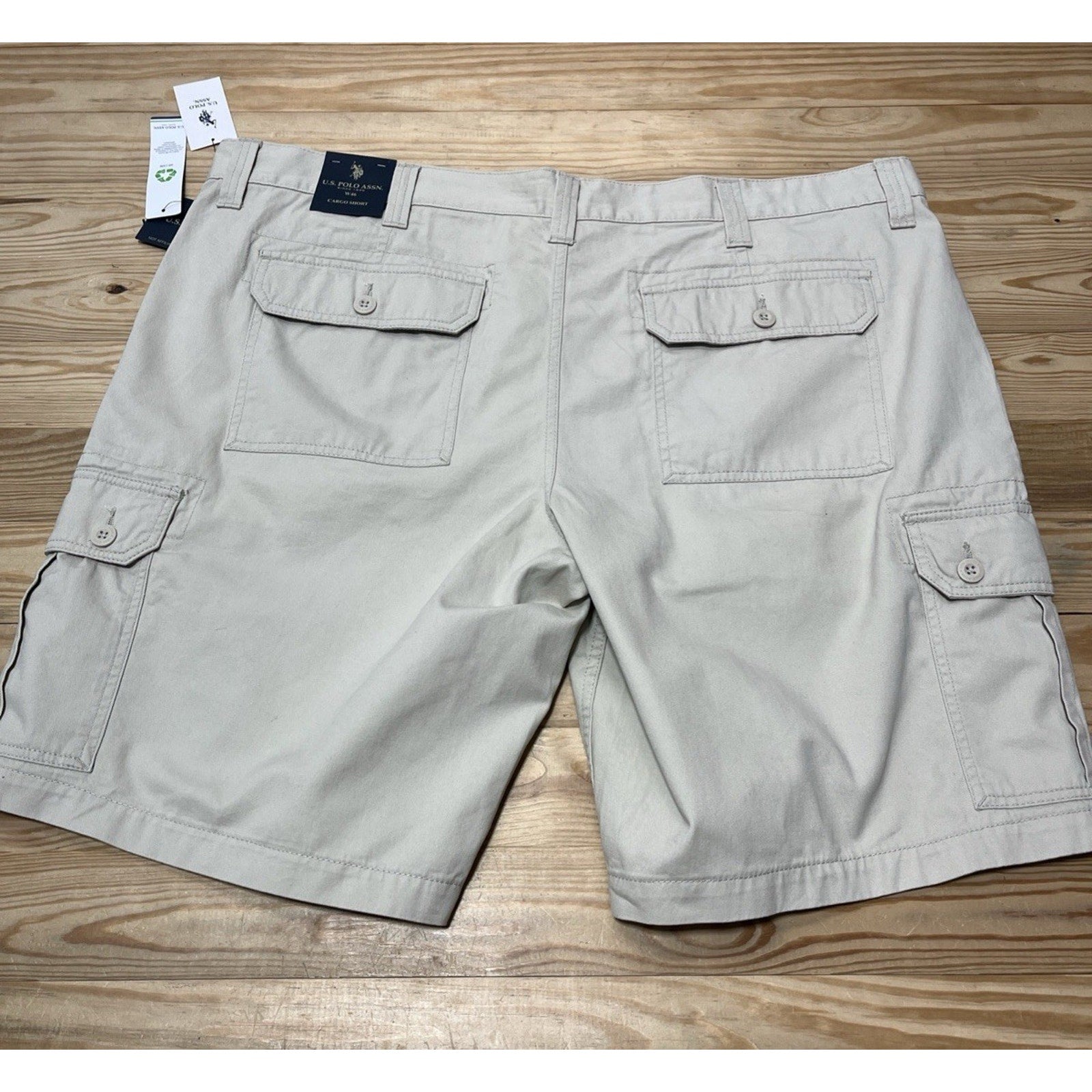 Men's U.S. Polo Assn 6-Pocket Cargo Shorts Khaki Tan 11" Inseam No Stretch Sz 46