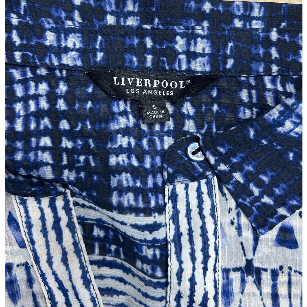 Liverpool Los Angeles Button Front Collared Blouse Grecian Tile Size SMALL.