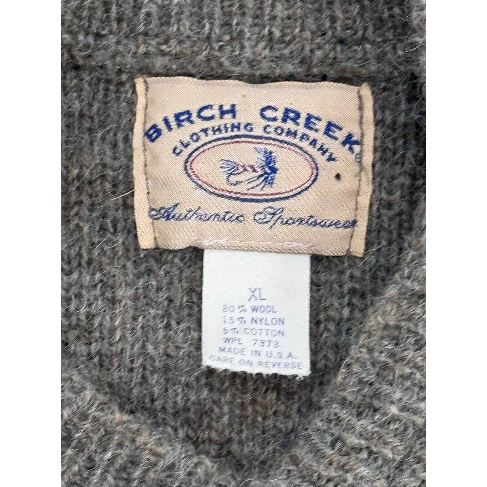 Vintage Birch Creek USA MADE Mens XL Sweater Wool Blend Blue Gray Stripe Collar