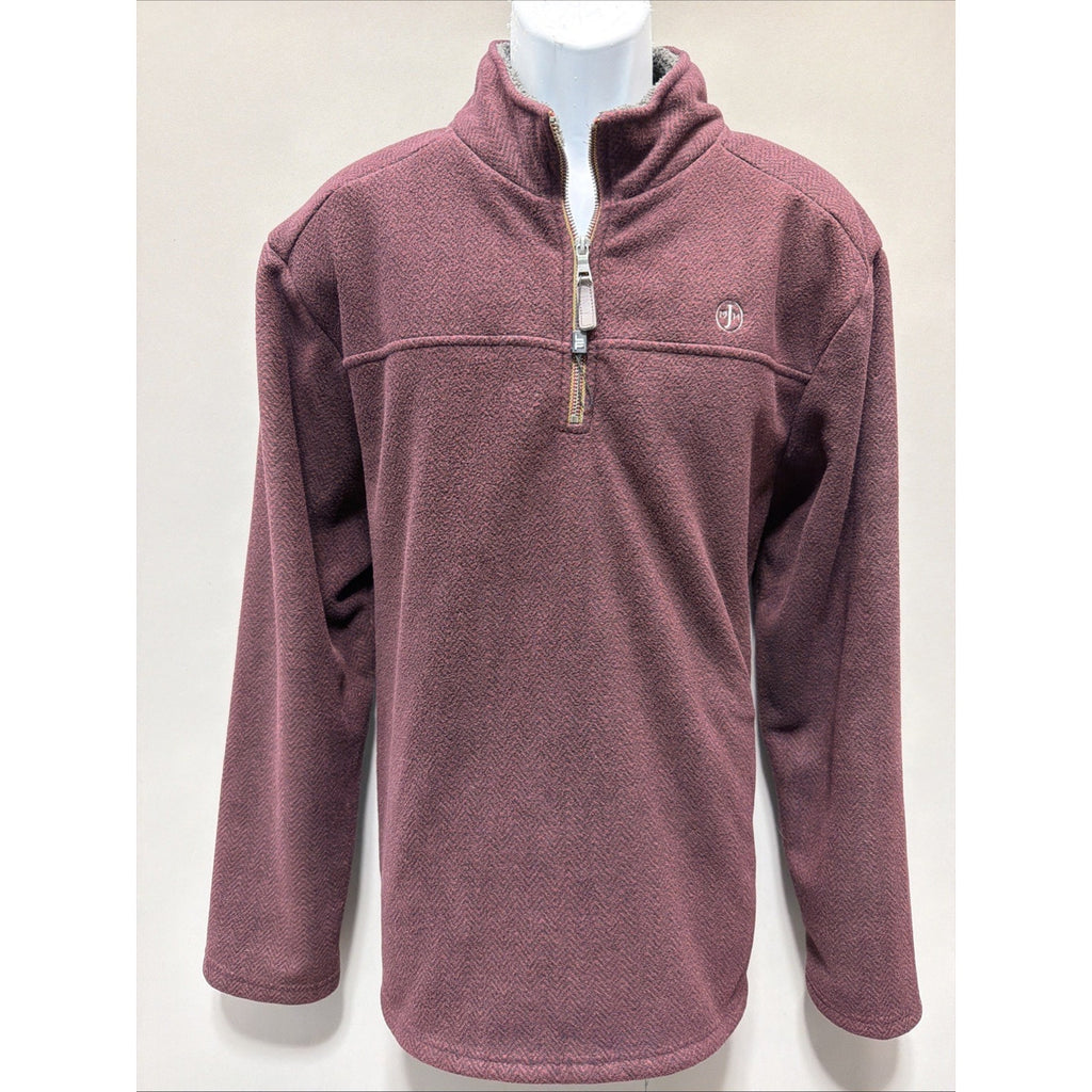 London Fog Quarter Zip Sherpa-Lined Pullover Men's Size XL Sweater Burgundy
