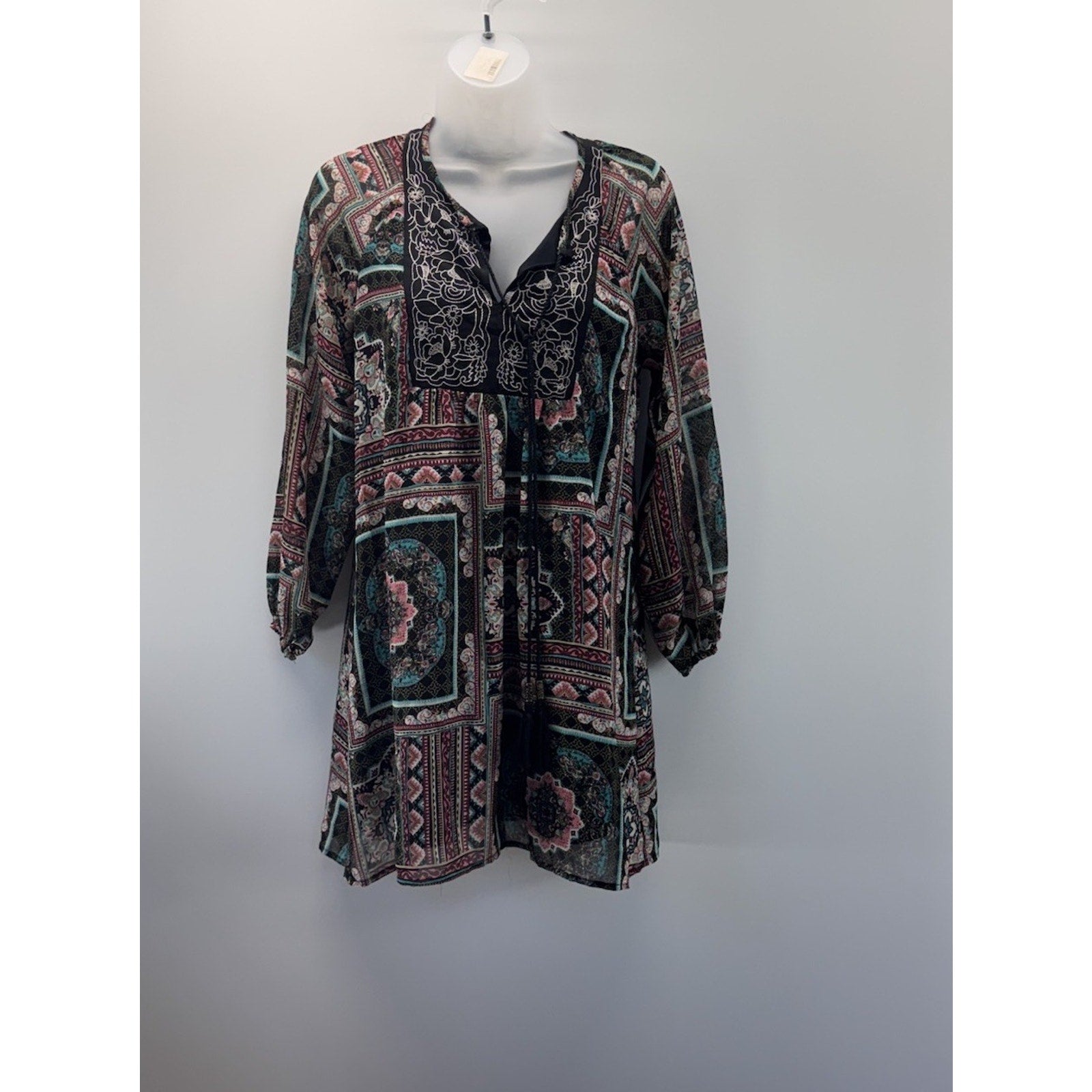 BAILEY BLUE V Neck Tassels Long Sleeves Casual Stretch Dress Women’s Size S