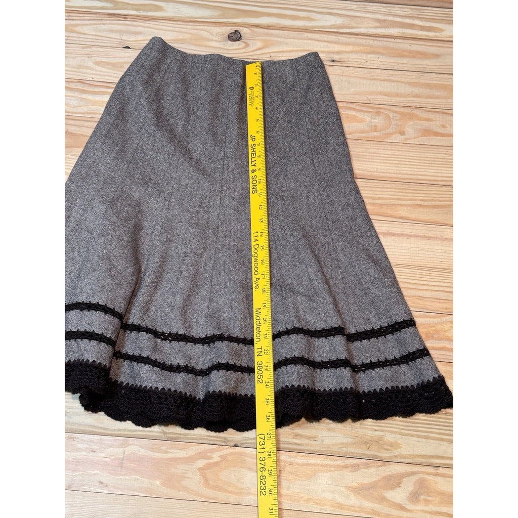 Talbots Women's A Line Skirt Size 2 Brown Wool Blend Crochet Hem Accent