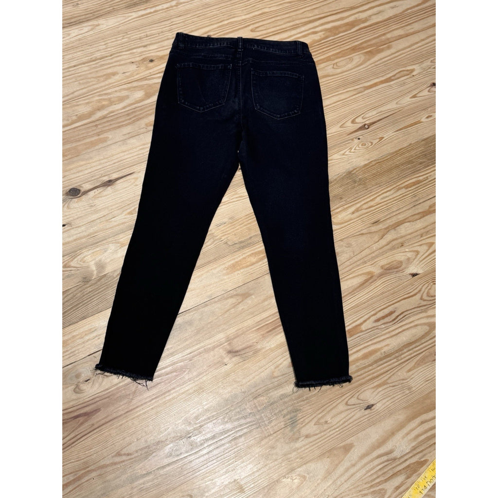 Rewash Jeans Black Straight Ankle Mid Rise Raw Hem Button Fly Juniors 11/30