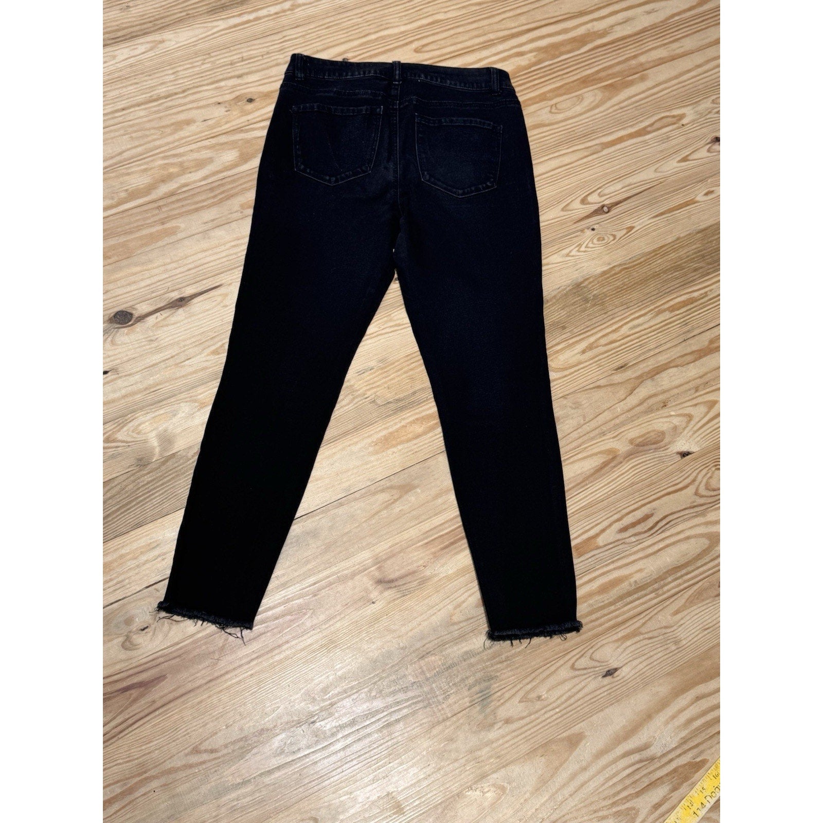 Rewash Jeans Black Straight Ankle Mid Rise Raw Hem Button Fly Juniors 11/30