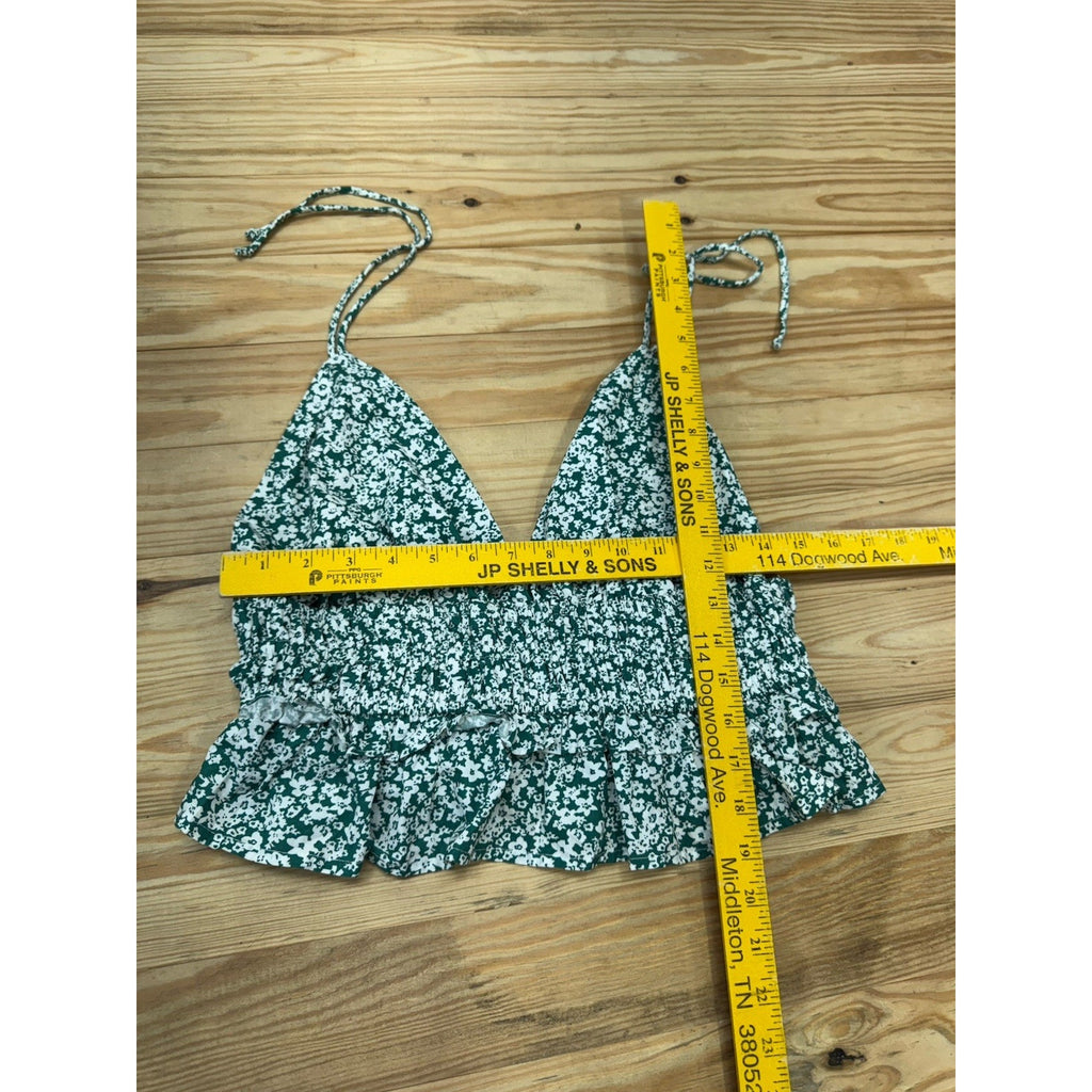 Sim Sam Crop Top Women XL Green Bloom Tank Ruffle Coastal Cowgirl Festival Boho