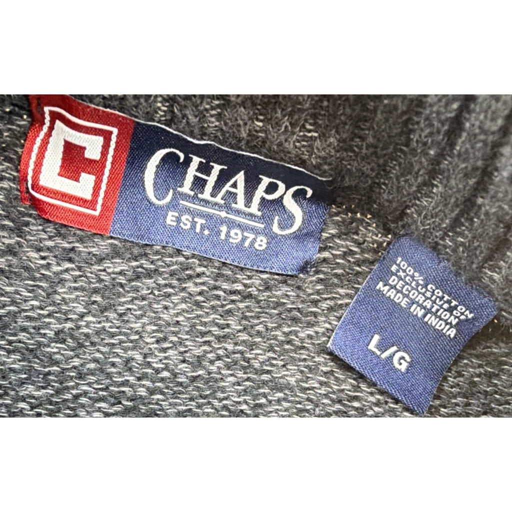 Chaps Knit 1/4 Button Sweater Men's Size L Gray Warm Winter Cozy 100% Cotton