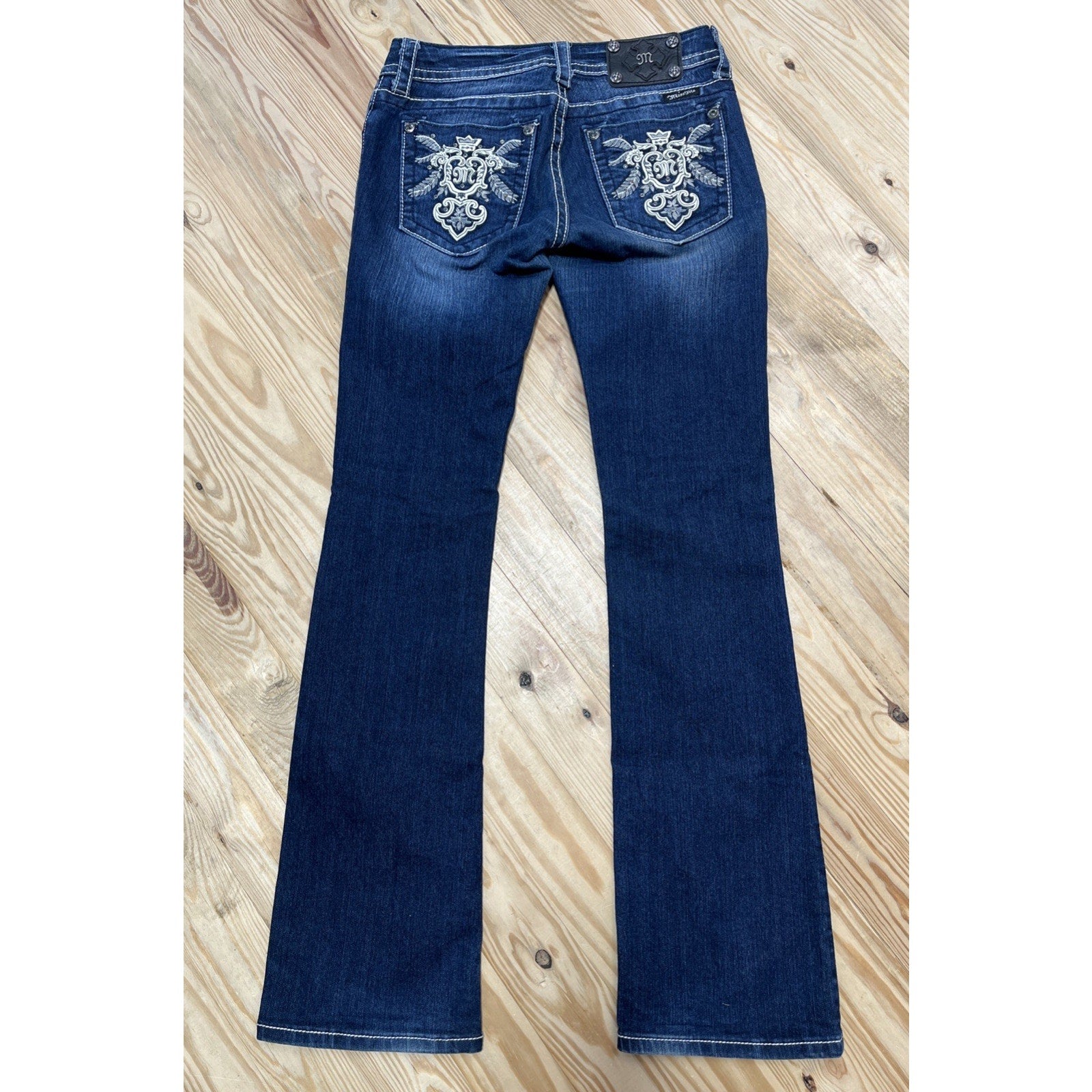 Miss Me Low Rise Boot Jeans Women 28 Blue Dark Wash Embellished Denim Bootcut