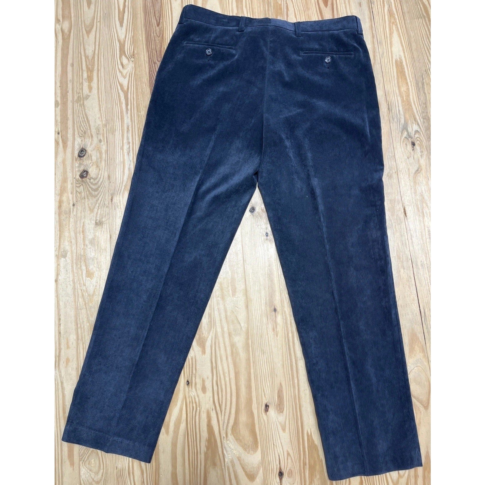 Alan Flusser Collection 38 x 32 Corded Microfiber Navy Blue Dress Pants
