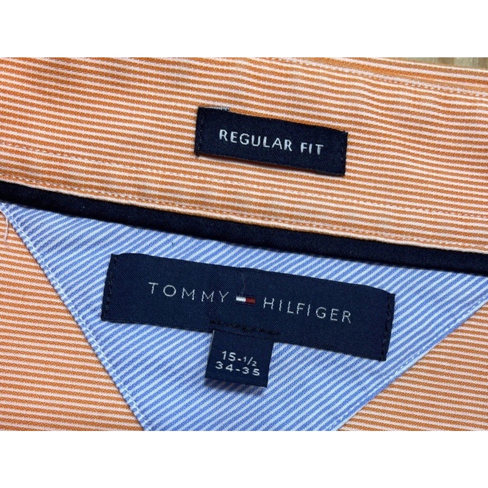 Tommy Hilfiger Mens M Regular Fit Shirt Orange Striped Button Front LS EUC