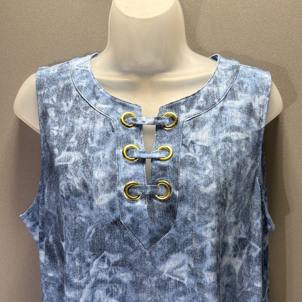 Michael Michael Kors Blue Acid Wash Grommet Keyhole Shift Dress Large Sleeveless