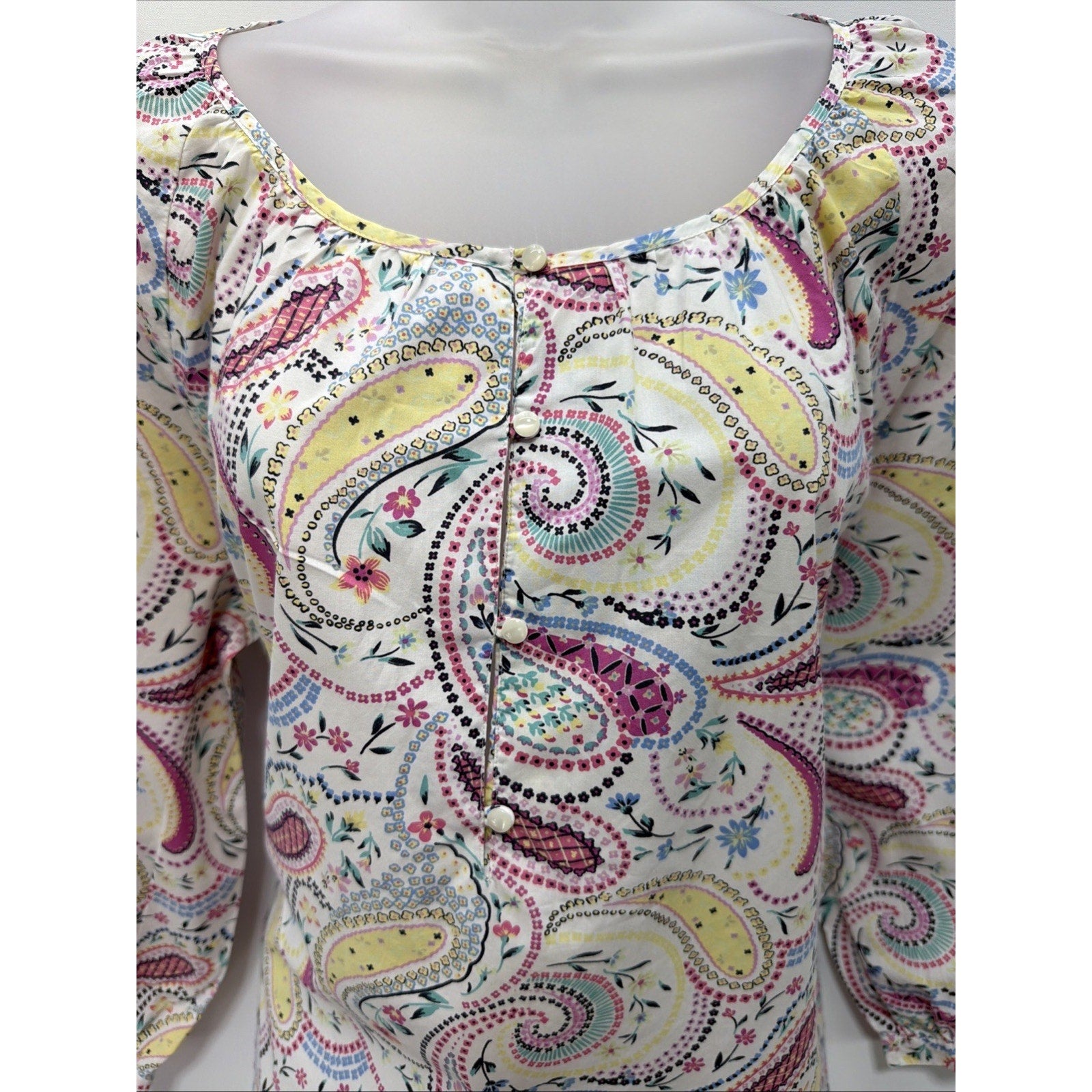 TALBOTS Fuchsia Countryside Paisley Popover Cotton Top Size Large